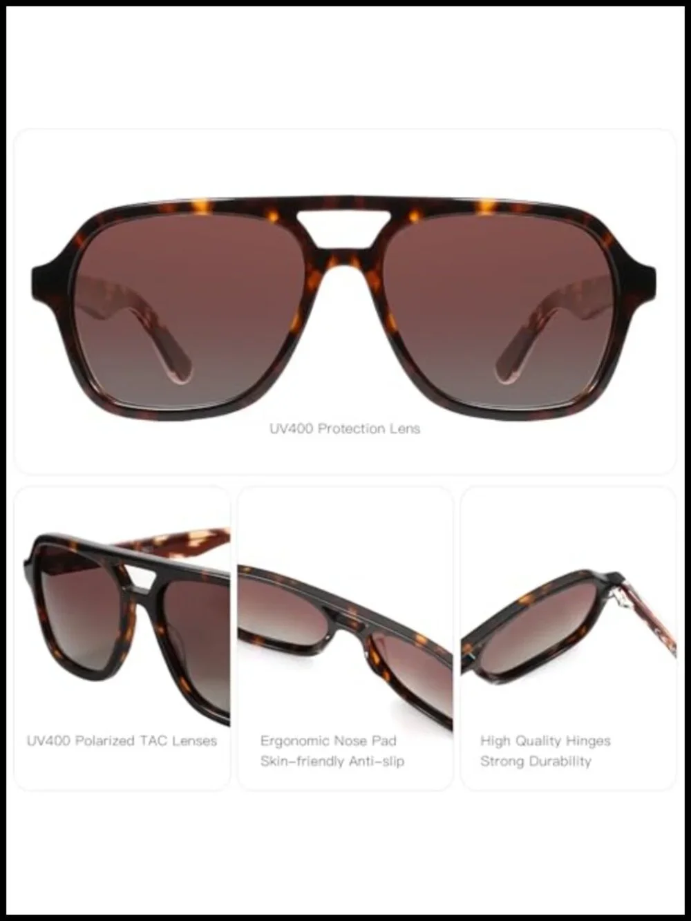 Retro Aviator Sunglasses Polarized UV400 Protection Acetate Frame